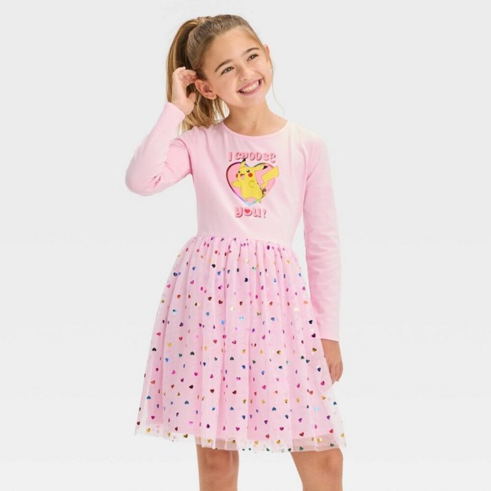 NEW! Girls' Pokemon 'I Choose You' Pikachu Heart Tutu Dress, Pink